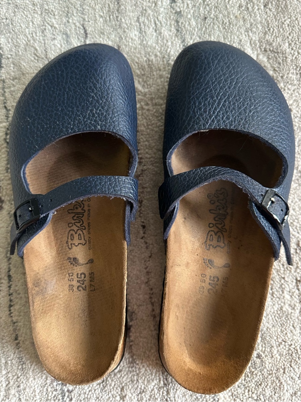 Birkenstock Women’s Navy Blue Leather Mary Jane clogs w Buckle size 38 (7.5 us) - Picture 3 of 11